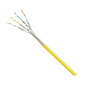 Bobina de Cable Blindado S/FTP Categoría 6A, Uso Industrial con Resistencia al Aceite, Rayos UV y Abrasión, Multifilar (Flexible), Color Amarillo, Bobina de 500 Metros (1640 Pies)