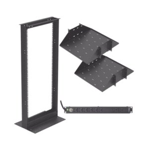 Kit de Rack Estándar 19", 24 UR con 2 Charolas  y PDU (8 tomas). Ideal para UPS y Servidores tipo Torre.
