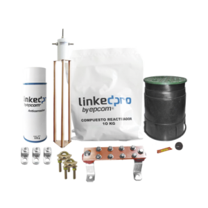 Kit Puesta a Tierra 30A / Electrodo Cobre Electrolítico / Diseño Delta / Filtro Equipotencial / Compuesto 12 kg / Barra Unión + Conectores + Registro