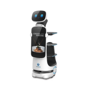 Robot de Servicio Dinerbot T10 / Entregas y Publicidad Multimodal / Autonomía 8 Horas / Carga 40 kg (88 lbs) / Pantalla Táctil 11.6" / Evasión Obstáculos 300° / Velocidad 1 m/s (3.28 ft/s)